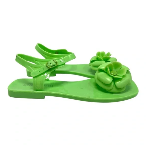 Jeffrey Campbell Fleurise Green Flower Post Flat Summer Jelly Sandals Women’s 7 - Picture 2 of 13